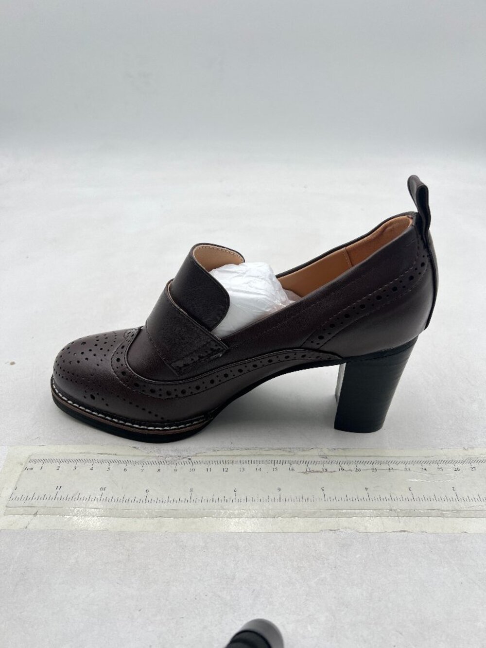 YDN Saddle Brown Chunky High Heels Round Toe Oxford Loafer Shoes Slip On Loafers - Picture 2 of 8
